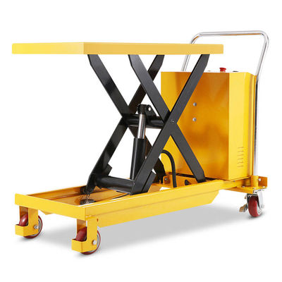 comprar Caminhão de elevação hidráulica amarelo 500 kg 0,9 m Caminhão de elevação de tesoura semi-elétrica online manufacture