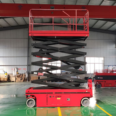 comprar 320kg 10 metros de elevador de tesoura vermelho homem autopropulsado elevador para armazém online manufacture
