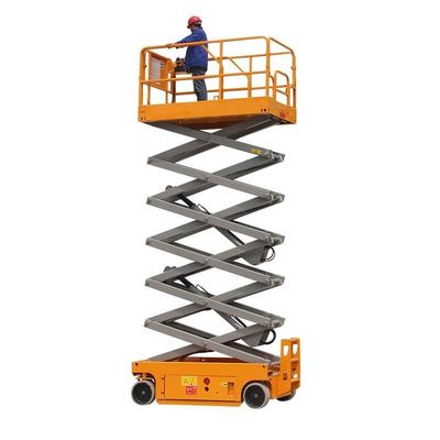 Amarelo 450KG Elevador portátil de tesoura hidráulica 8m Elevador aéreo autopropulsado